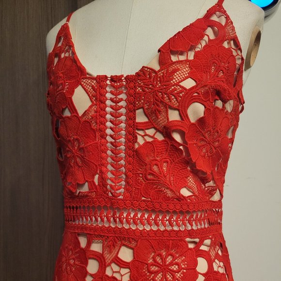 Red Lace floral dress (Just Me, Nordstrom) Size M - Picture 4 of 12